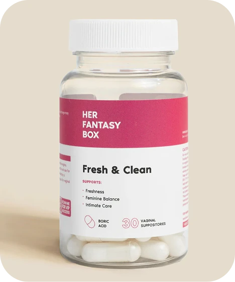 Her Fantasy Box Fresh & Clean boric acid vaginal suppositories supporting freshness and feminine balance