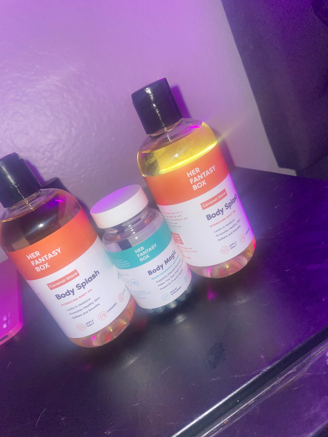 Customer photo review of Body Splash - Skin Smoothing Body Oil (Caramel Glaze)