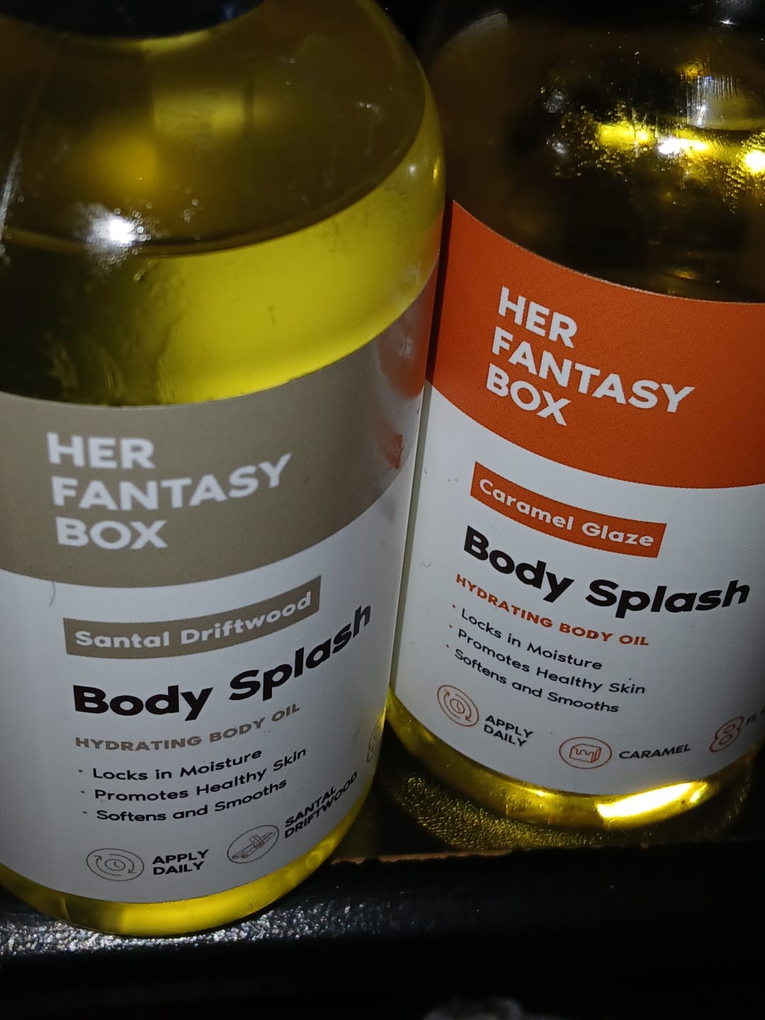Customer photo review of Body Splash - Skin Smoothing Body Oil (Caramel Glaze)